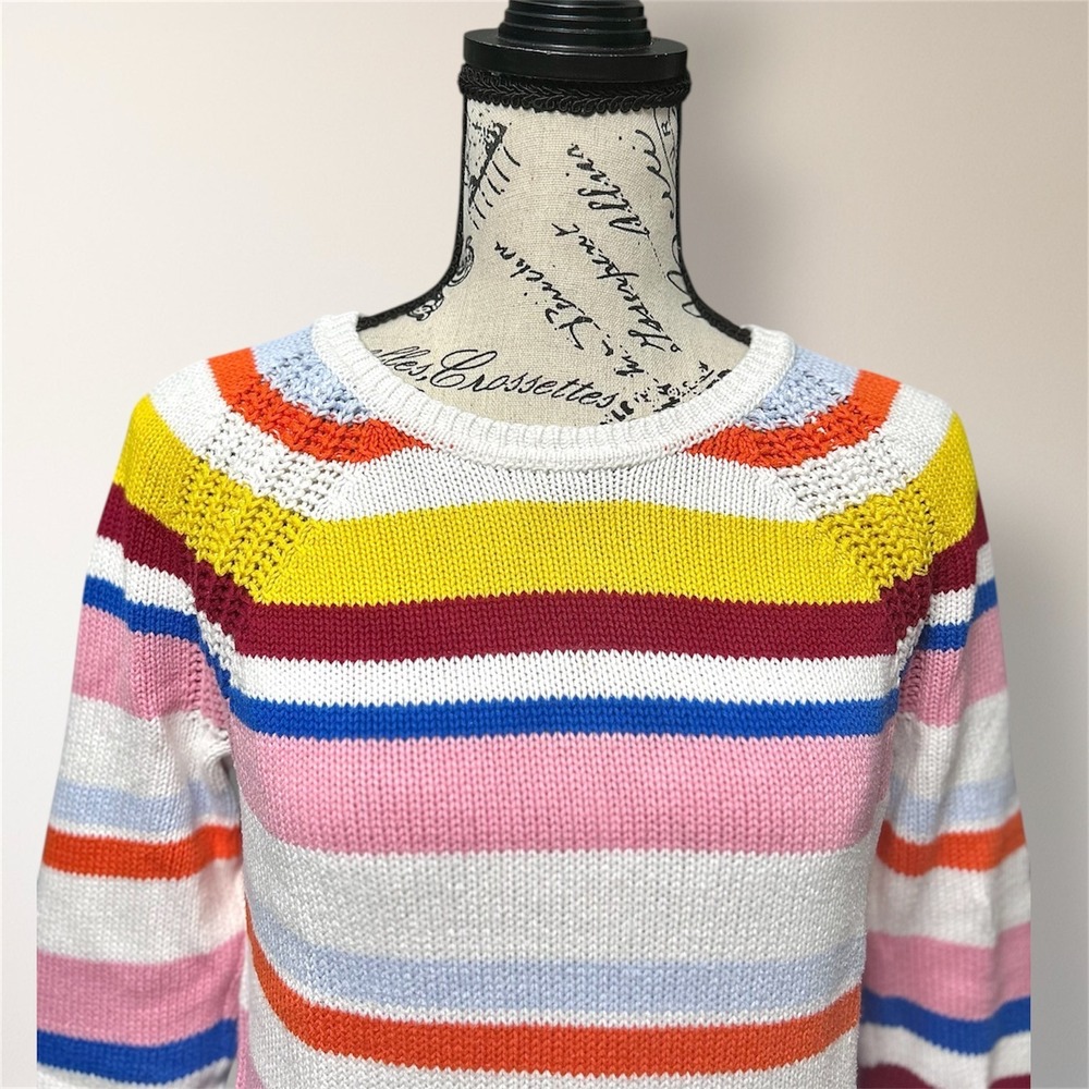 GAP Womens XS Multicolor Stripe Cotton Knit Crewneck Sweater Pullover Preppy - Picture 3 of 10